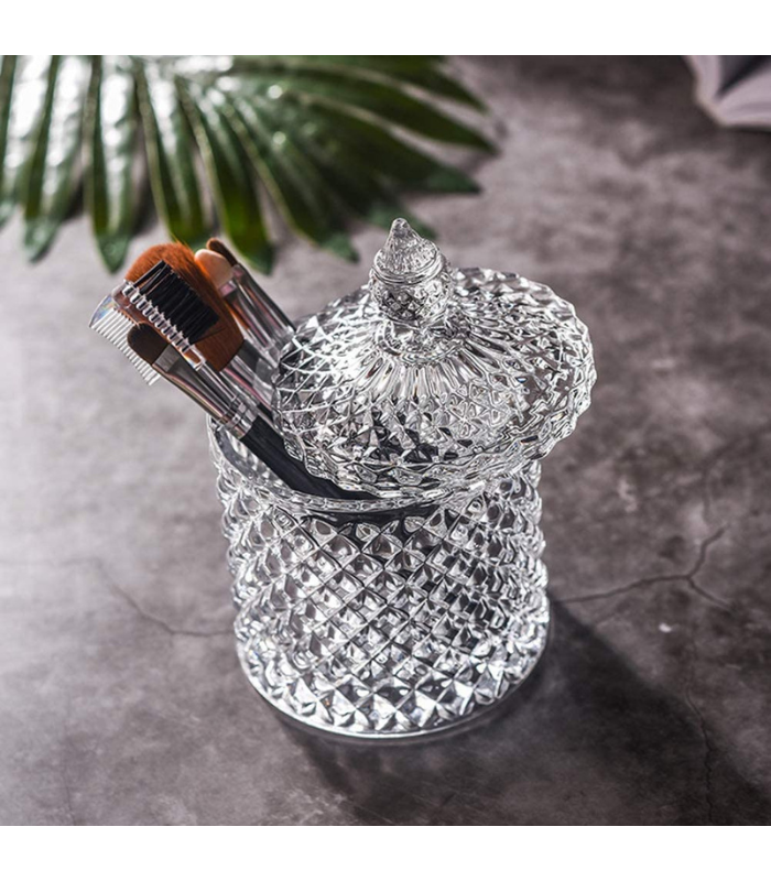 Green Apple Large Glass Candy Jar with Lid – Decorative Diamond-Cut Storage Container