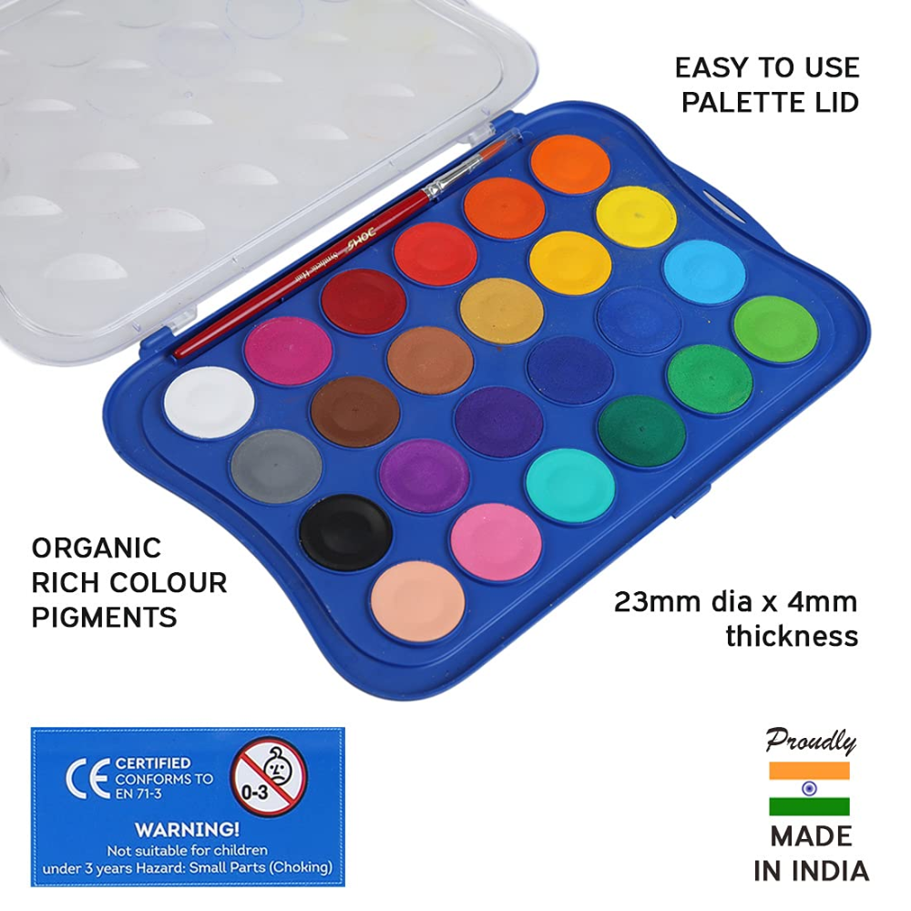 DOMS Aqua Colour Cakes – 24 Shades Watercolour Set with Brush | Vibrant, Washable Colours for Kids, Artists & Students PACK OF 2