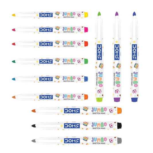 DOMS Jumbo Sketch Max Markers – 12 Assorted Shades | Bold Tip Washable Colour Pens for Kids' Drawing & Art Projects PACK OF 2