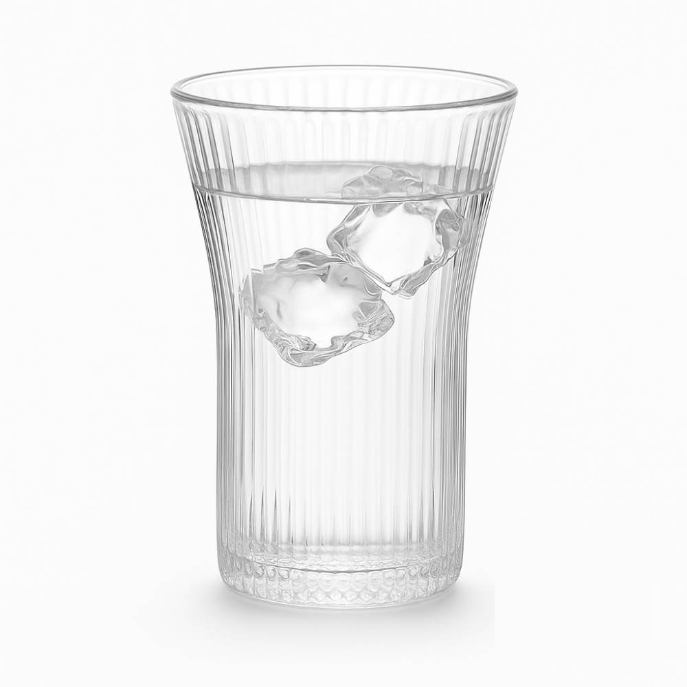 DELI Premium Water Glass Set Of 6 – 270ml Clear Ribbed Drinking Glasses for Water, Juice & Beverages – Set of 6