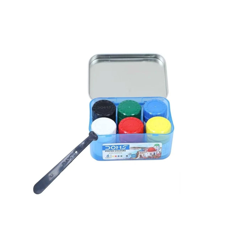 DOMS Poster Colour Set – 6 Vibrant Shades with Free Agitator & Brush | Brilliant Finish for Students & Artists PACK OF 1