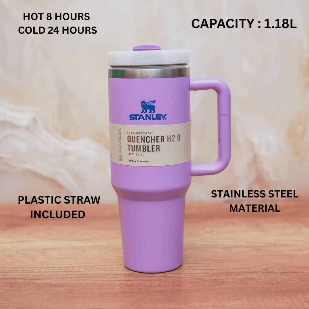 Stanley Quencher H2.0 Tumbler 1.18L – Matte Lavender Purple, Double-Wall Vacuum Insulated Travel Mug with Handle & Straw