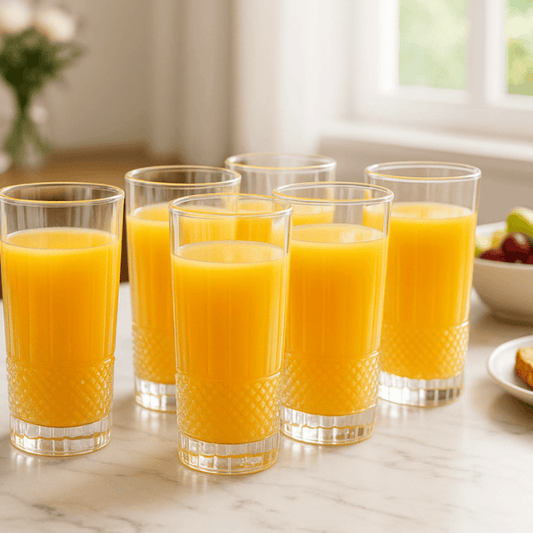 Long Design Glass Set of 6 300ml – Tall Patterned Tumblers for Water, Juice & Beverages