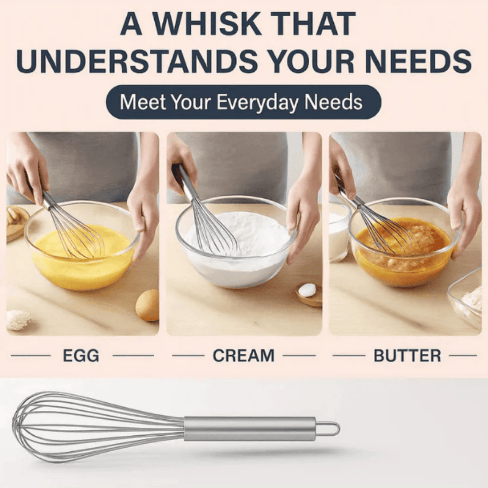 10-Inch Stainless Steel Whisk | Durable Balloon Wire Whisk for Cooking, Baking, and Mixing