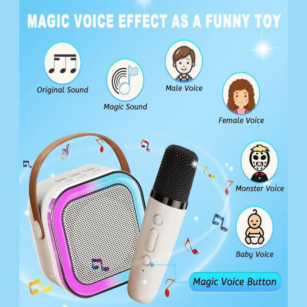 K12 Bluetooth Speaker with Wireless Microphone – Portable Karaoke Speaker with LED Lights