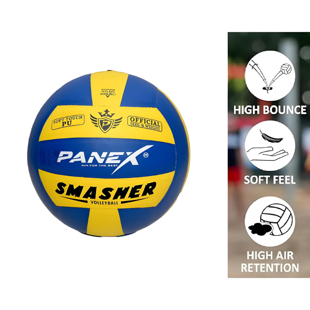 PANEX Smasher Volleyball – Soft Touch PU, Official Size & Weight, Durable Nylon Wound for Indoor & Outdoor Play