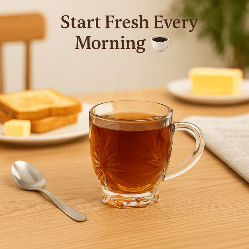 150 ml Crystal Glass Tea Mugs – Set of 6 | Elegant Cut Design with Handle for Tea, Coffee & Hot Beverages