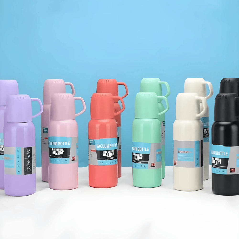 Premium Vacuum Flask Bottle Set DLX – 1L Insulated Bottle with 2 Cups & Gift Box