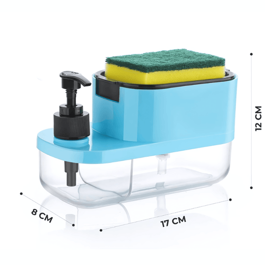 3-in-1 Soap Dispenser with Sponge & Storage Tray – Kitchen Sink Dishwashing Organizer