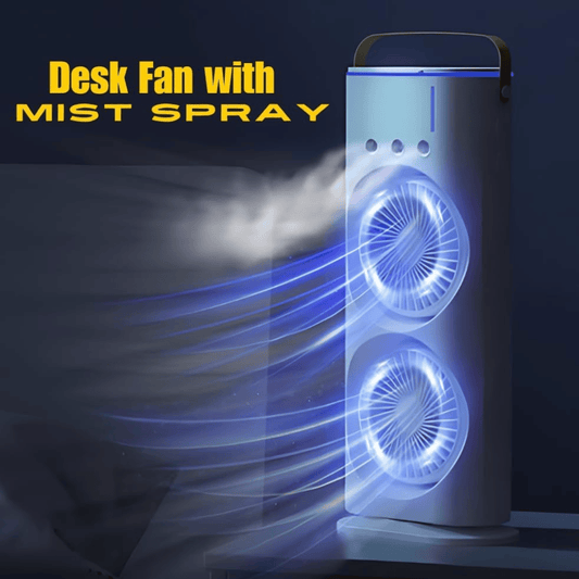 Double-Sided Cooling Fan – Dual Airflow, Portable Table & Desk Fan with LED Lights for Home, Office & Outdoor Use