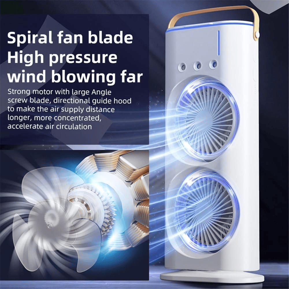 Double-Sided Cooling Fan – Dual Airflow, Portable Table & Desk Fan with LED Lights for Home, Office & Outdoor Use
