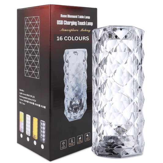 Crystal Round Table Lamp – USB Rechargeable Rose Diamond LED Touch Lamp with 3 Light Modes
