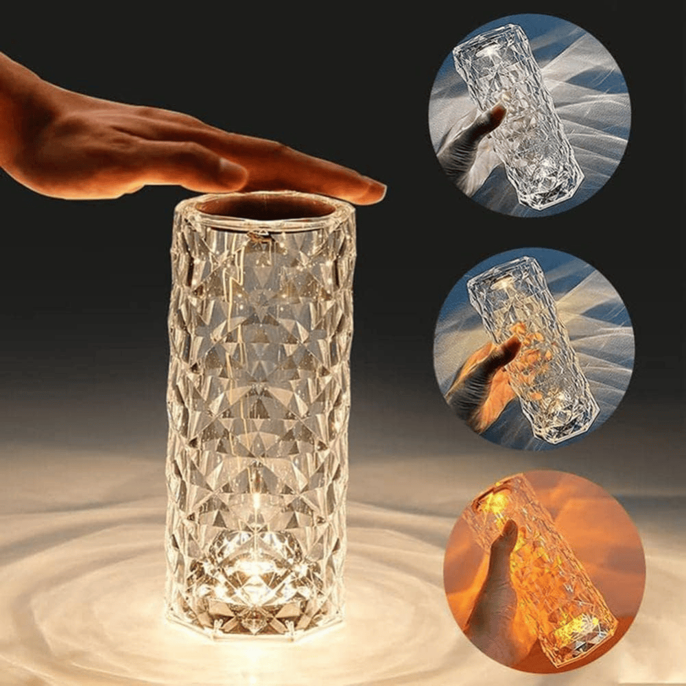 Crystal Round Table Lamp – USB Rechargeable Rose Diamond LED Touch Lamp with 3 Light Modes
