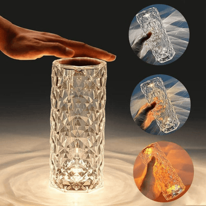 Crystal Round Table Lamp – USB Rechargeable Rose Diamond LED Touch Lamp with 3 Light Modes