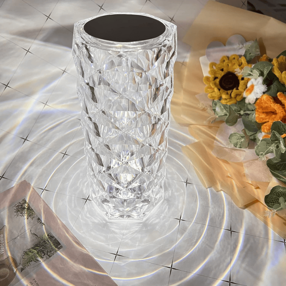 Crystal Round Table Lamp – USB Rechargeable Rose Diamond LED Touch Lamp with 3 Light Modes
