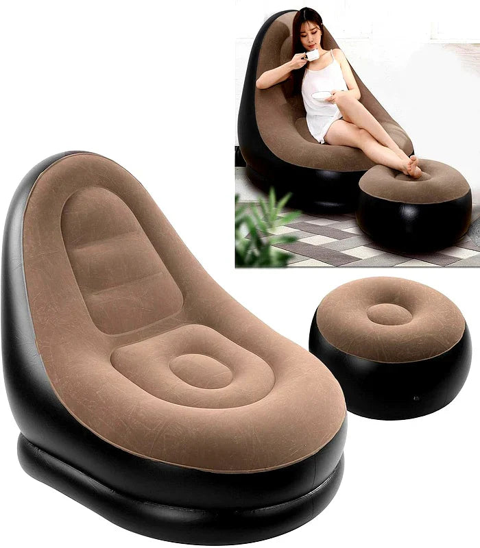 Inflatable Air Sofa Chair with Footrest & Electric Pump – Portable Lounge Sofa for Home, Camping & Outdoor Relaxation