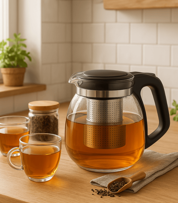 950ml Glass Tea Kettle with Stainless Steel Strainer – Heat-Resistant Teapot for Loose Leaf Tea & Infusions