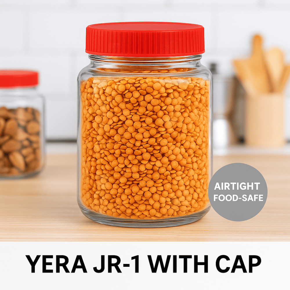 YERA JR-1 Airtight Glass Storage Jar with Red Screw Cap – 1.4 L Food Grade Container for Kitchen, Pantry & Dry Storage