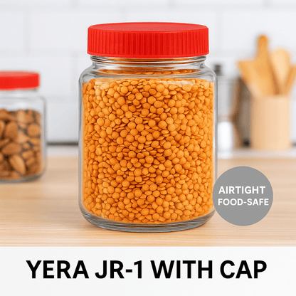 YERA JR-1 Airtight Glass Storage Jar with Red Screw Cap – 1.4 L Food Grade Container for Kitchen, Pantry & Dry Storage