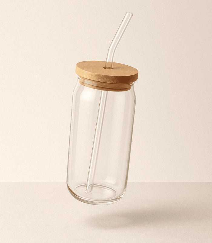 Cola Glass Tumbler 500ml with Bamboo Lid & Glass Straw – Eco-Friendly Reusable Drinking Cup