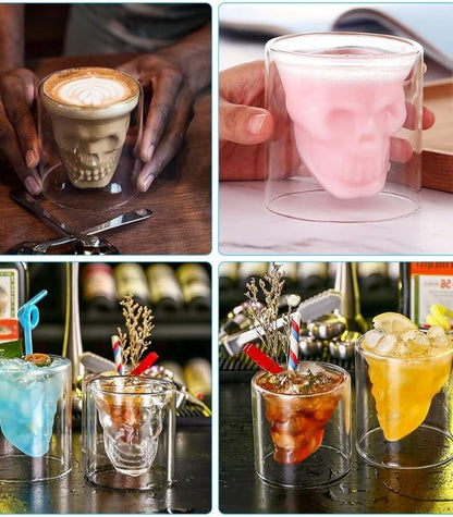 250ml Skull Glass Tumbler – Double Wall Whiskey, Cocktail  Glass for Bar, Party & Gifting