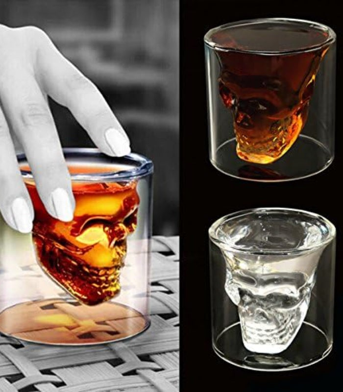 250ml Skull Glass Tumbler – Double Wall Whiskey, Cocktail  Glass for Bar, Party & Gifting