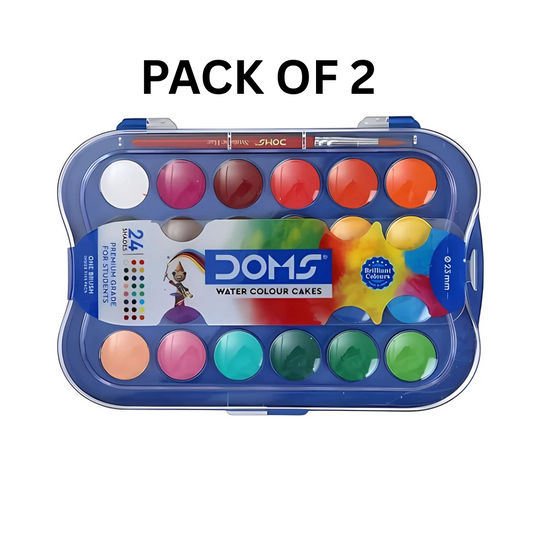 DOMS Aqua Colour Cakes – 24 Shades Watercolour Set with Brush | Vibrant, Washable Colours for Kids, Artists & Students PACK OF 2