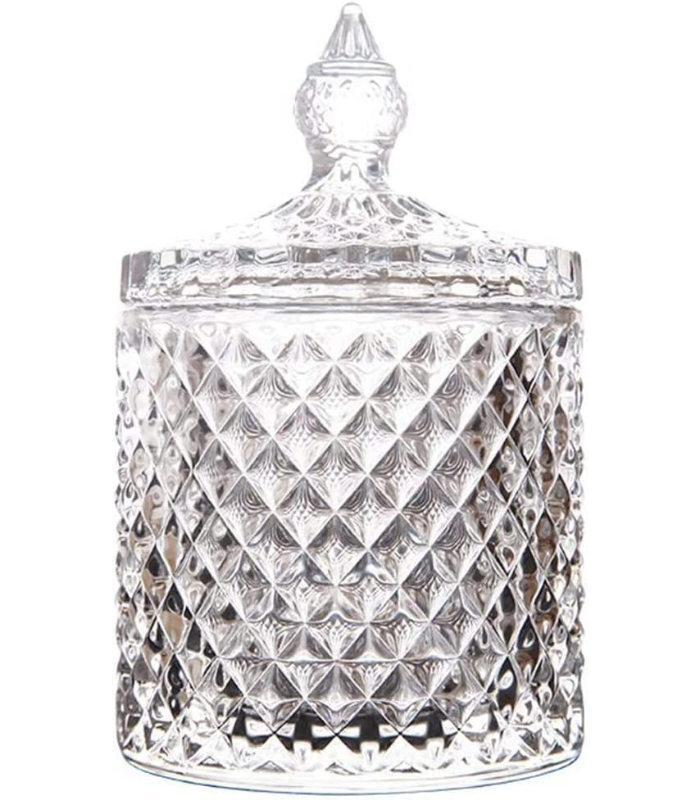 Green Apple Large Glass Candy Jar with Lid – Decorative Diamond-Cut Storage Container