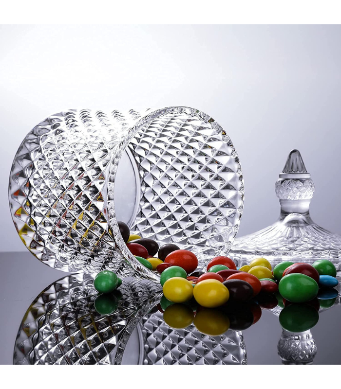 Green Apple Large Glass Candy Jar with Lid – Decorative Diamond-Cut Storage Container