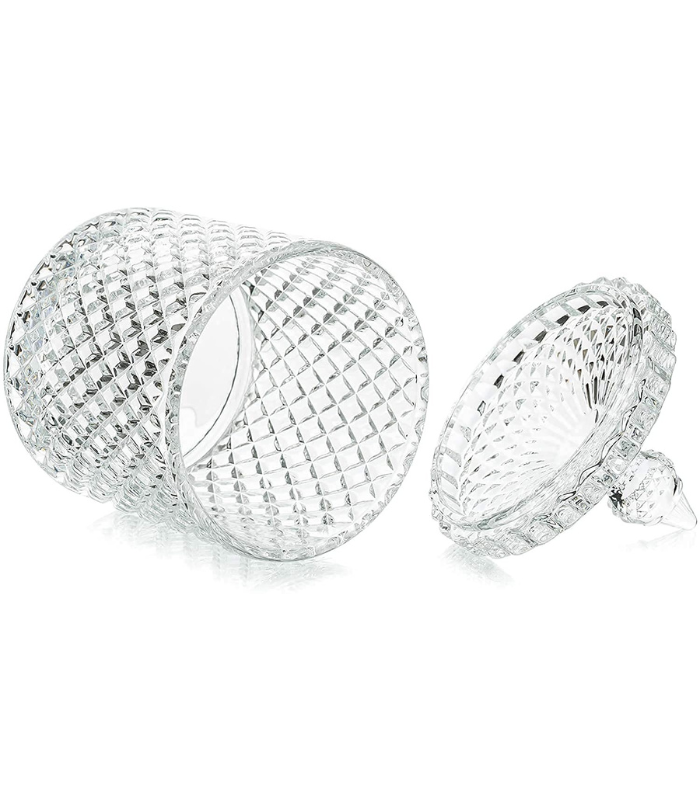 Green Apple Large Glass Candy Jar with Lid – Decorative Diamond-Cut Storage Container