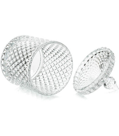 Green Apple Large Glass Candy Jar with Lid – Decorative Diamond-Cut Storage Container