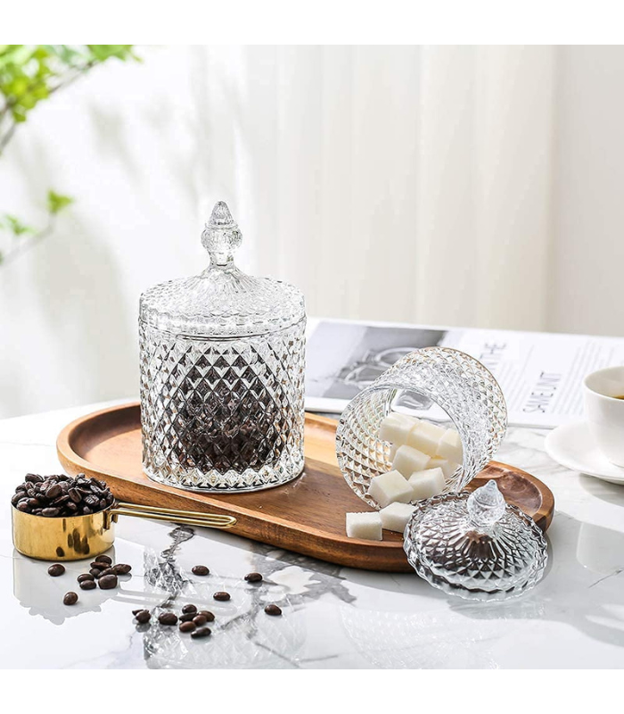 Green Apple Large Glass Candy Jar with Lid – Decorative Diamond-Cut Storage Container