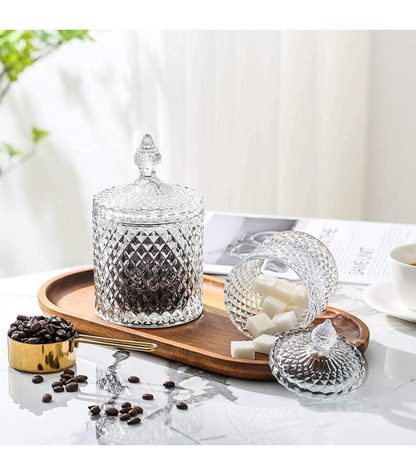 Green Apple Large Glass Candy Jar with Lid – Decorative Diamond-Cut Storage Container