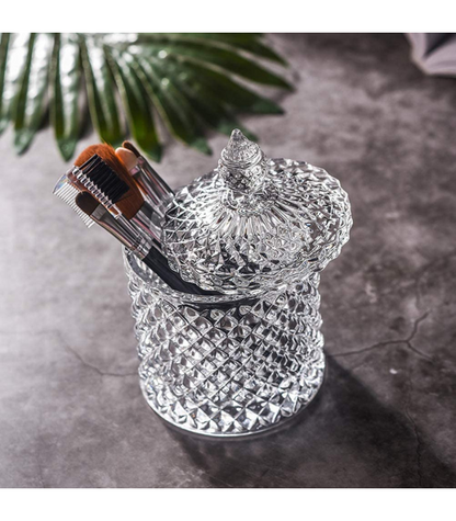 Green Apple Large Glass Candy Jar with Lid – Decorative Diamond-Cut Storage Container