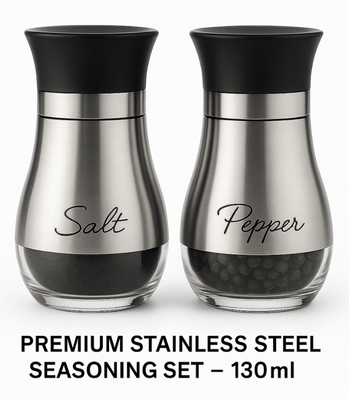 Premium Stainless Steel Salt & Pepper Shaker Set 2 Pcs – 130ml Seasoning Dispensers for Kitchen & Dining