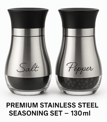Premium Stainless Steel Salt & Pepper Shaker Set 2 Pcs – 130ml Seasoning Dispensers for Kitchen & Dining