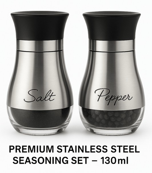 Premium Stainless Steel Salt & Pepper Shaker Set 2 Pcs – 130ml Seasoning Dispensers for Kitchen & Dining
