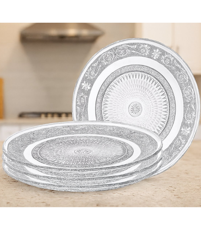 Elegant Glass Dinner Plate Set – 6 Pcs Decorative Transparent Plates for Dining, Serving & Special Occasions