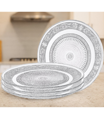 Elegant Glass Dinner Plate Set – 6 Pcs Decorative Transparent Plates for Dining, Serving & Special Occasions