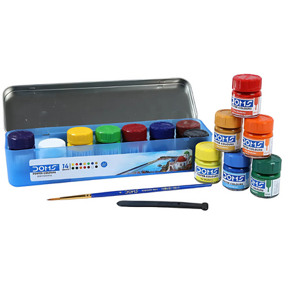DOMS Poster Colours – 14 Brilliant Shades for Students | Water-Based Paint Set with Free Brush & Agitator for School Projects & Artwork PACK OF 1