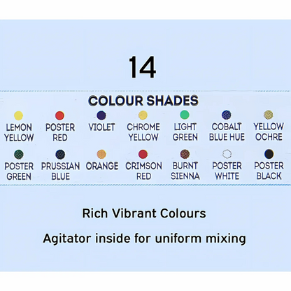 DOMS Poster Colours – 14 Brilliant Shades for Students | Water-Based Paint Set with Free Brush & Agitator for School Projects & Artwork PACK OF 1