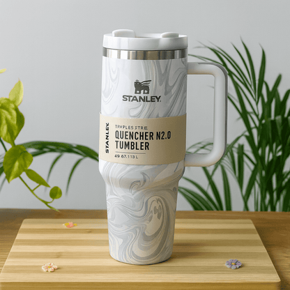 Stanley Quencher H2.0 Tumbler 1.18L – White Marble Swirl, Double-Wall Vacuum Insulated Travel Mug with Handle & Straw