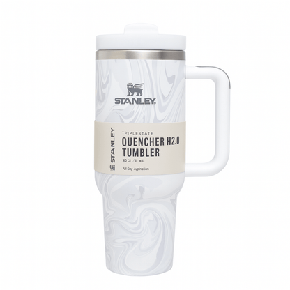 Stanley Quencher H2.0 Tumbler 1.18L – White Marble Swirl, Double-Wall Vacuum Insulated Travel Mug with Handle & Straw
