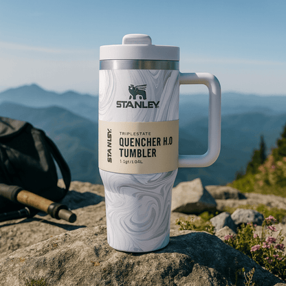 Stanley Quencher H2.0 Tumbler 1.18L – White Marble Swirl, Double-Wall Vacuum Insulated Travel Mug with Handle & Straw