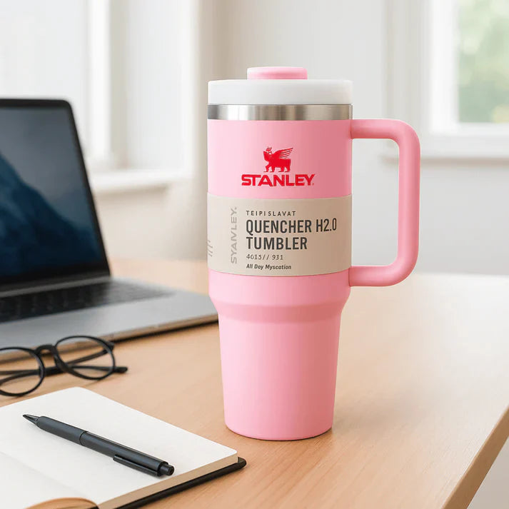 Stanley Quencher H2.0 FlowState Tumbler – 40oz / 1.18L Rose Pink, Vacuum Insulated Stainless Steel with Handle & Straw