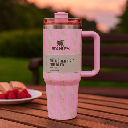 Stanley Quencher H2.0 Tumbler 1.18L – Pink Floral Limited Edition, Double Wall Vacuum Insulated Stainless Steel Mug with Handle & Straw