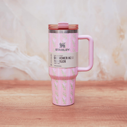 Stanley Quencher H2.0 Tumbler 1.18L – Pink Floral Limited Edition, Double Wall Vacuum Insulated Stainless Steel Mug with Handle & Straw
