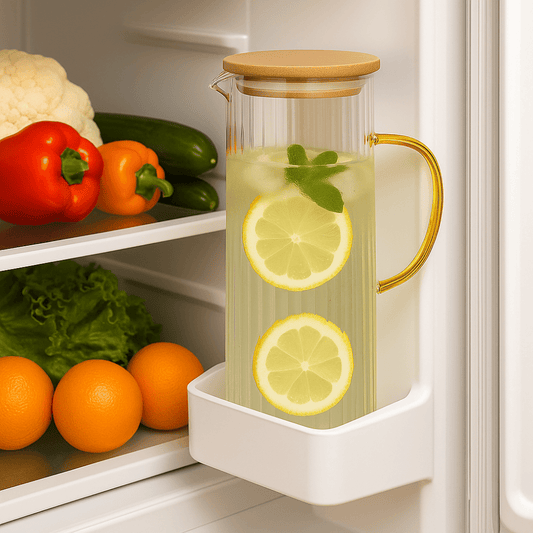 ECHOU 1.1 L Fluted Glass Water Jug with Bamboo Lid & Yellow Handle – Elegant Pitcher for Water, Juice, Lemonade & Beverages