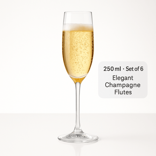 DELI Champagne Flute Glass Set Of 6 – 250ml Crystal Clear Wine Glasses for Sparkling Wine, Prosecco & Mimosas