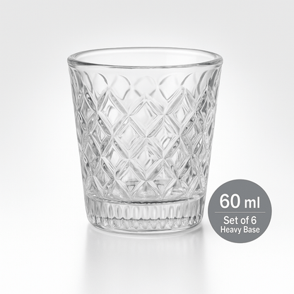 Diamond Cut Shot Glass Set – 60ml Heavy Base Whiskey & Liquor Glasses, Set of 6